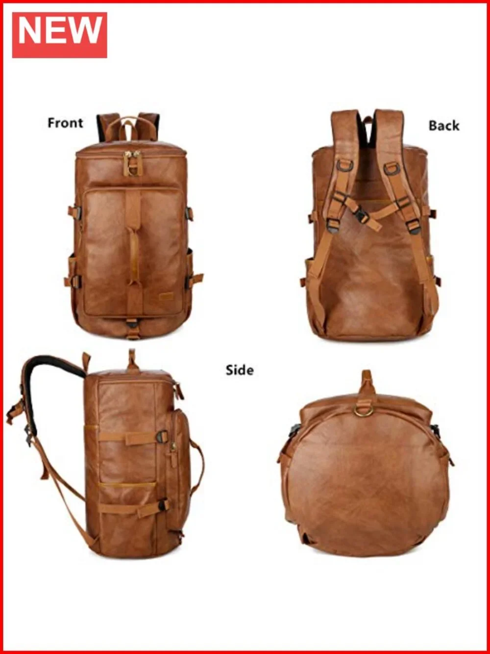 Vegan Leather Men Weekender Travel Duffel Tote Bag Backpack 3-Ways Convertible